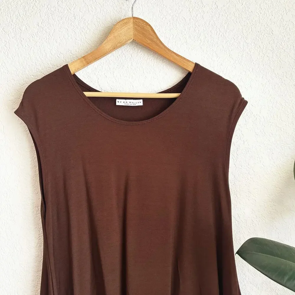 Bryn Walker Zia Rayon Tunic Dress Medium Brown Oversized Lagenlook Minimalist - Picture 3 of 10